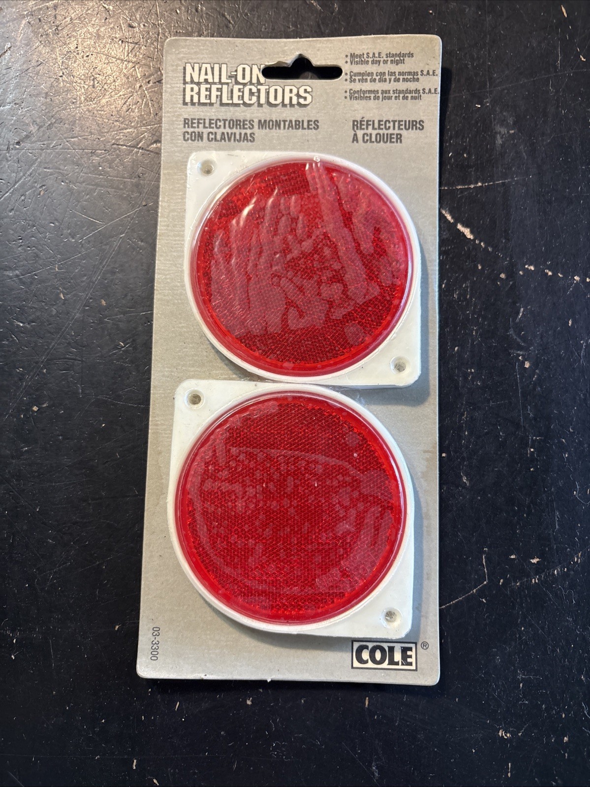 Vintage COLE Nail-in Red Reflectors, 3” Round Item #03-330 