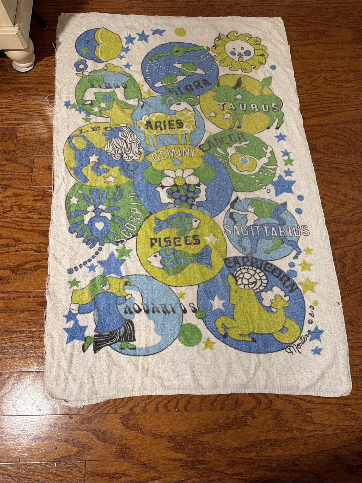 Vintage Rare Montero Zodiac Horoscope Blue Green Beach Towel Zodiac Signs