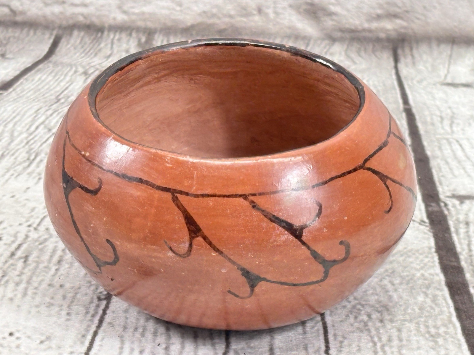 Vintage Maricopa Pottery Redware Bowl Native American Hand Painted 4”