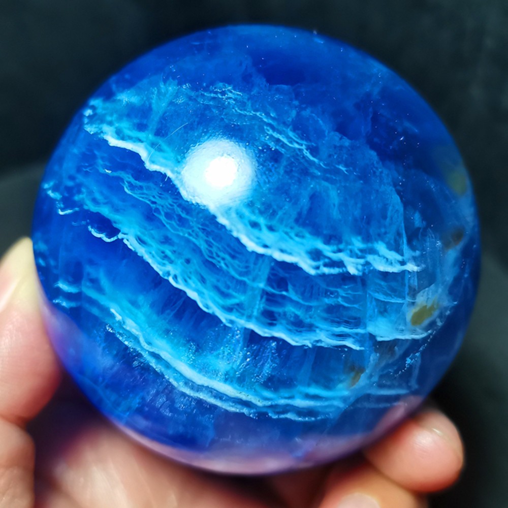 TOP 571.5g 83mm Natural Bule Fluorite  Crystal Sphere Ball Healing WD2262