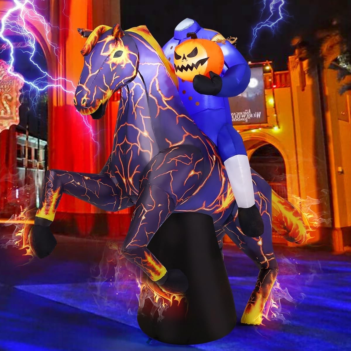 6FT Long Halloween Inflatables Headless Horseman Outdoor Decorations Blow up Lig 6FT Long Halloween Inflatables Headless Horseman Outdoor Decorations Blow up Lig