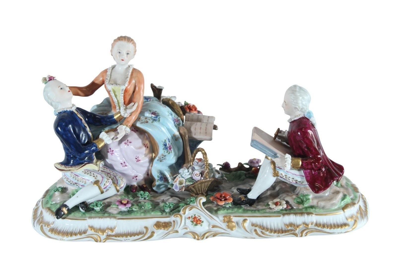 NIFAO Porcelain Rococo Courting Trio Figurine — Artist & Couple 20\