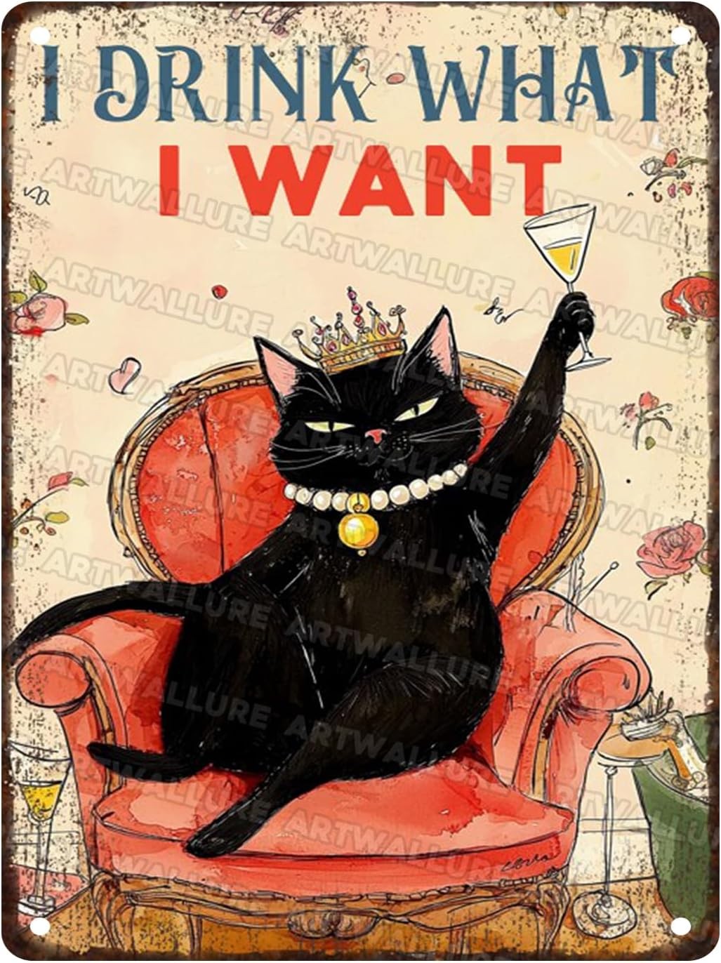 Black Cat Vintage Technically Alcohol is a Solution Tin Metal Signs Home Décor