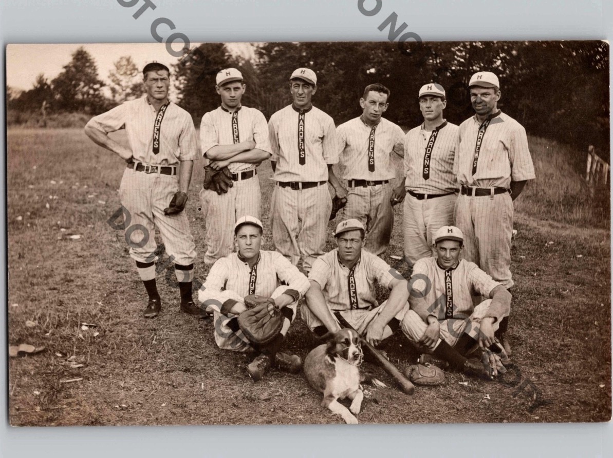 c1910 CHARLIE HARDEN Baseball Team CAMDEN New York NY Oneida DOG MASCOT?? RPPC