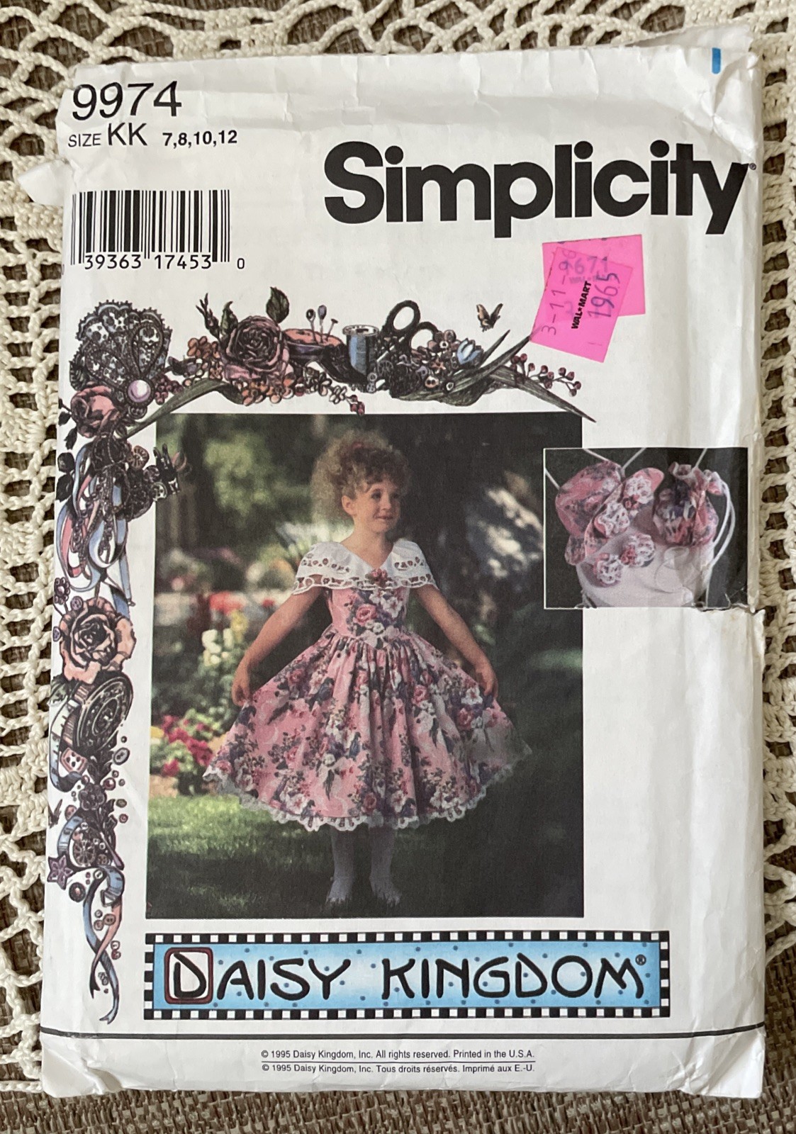 Simplicity Daisy Kingdom 9974 girl dress purse hat KK 7 8 10 12 part cut 1995