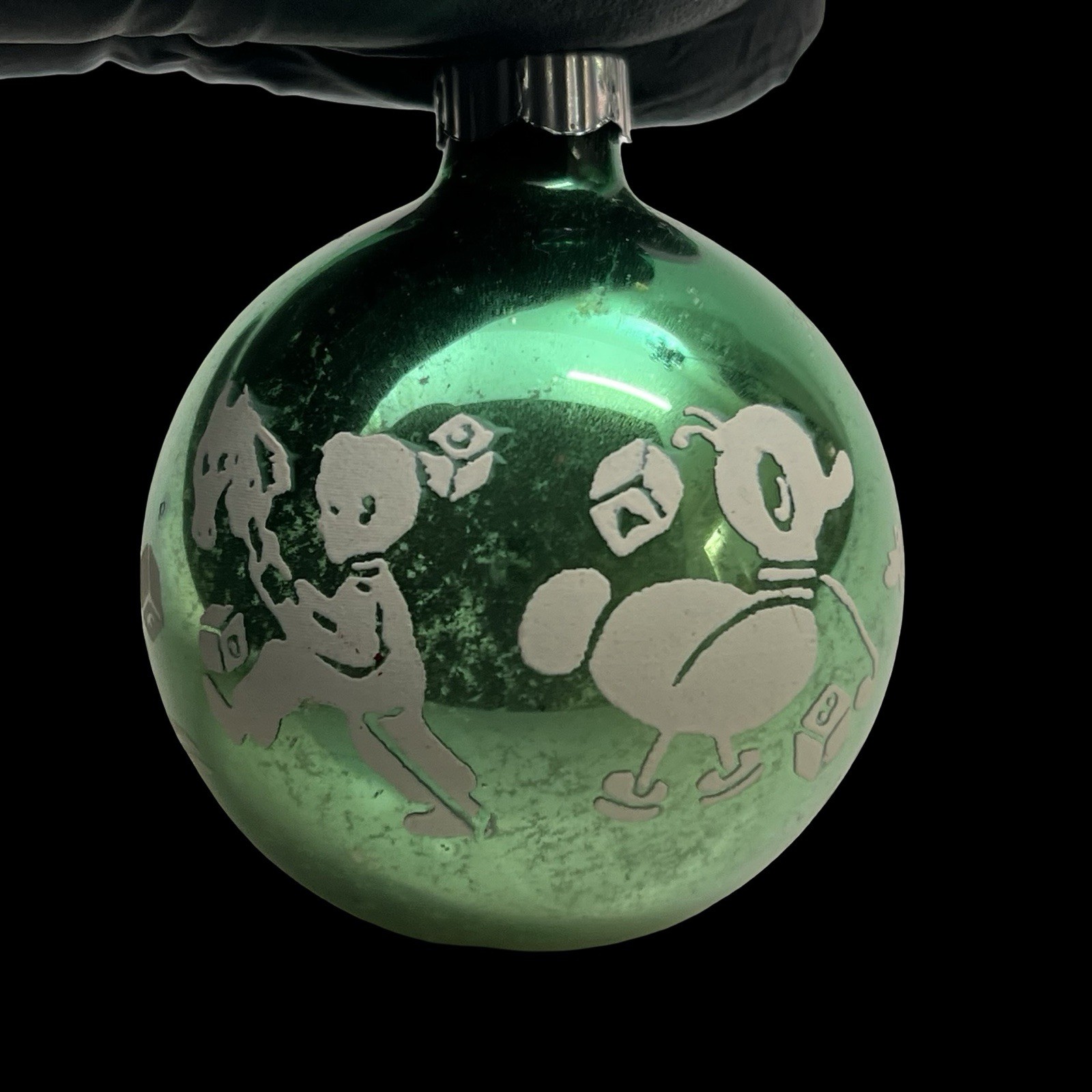 Vintage Shiny Brite Christmas Ornament Green Stencil Mercury Glass 