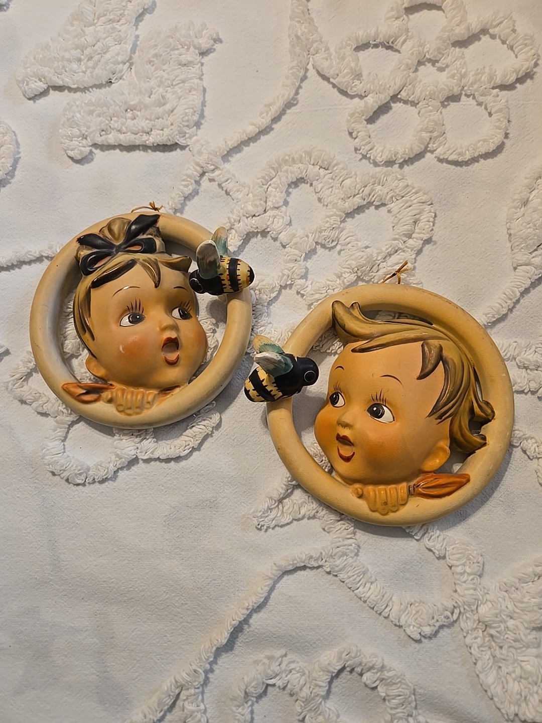  1950/60  Napco Ware Hummel Style  Baby Set 2 Wall Plaques SH543A Very Rare 