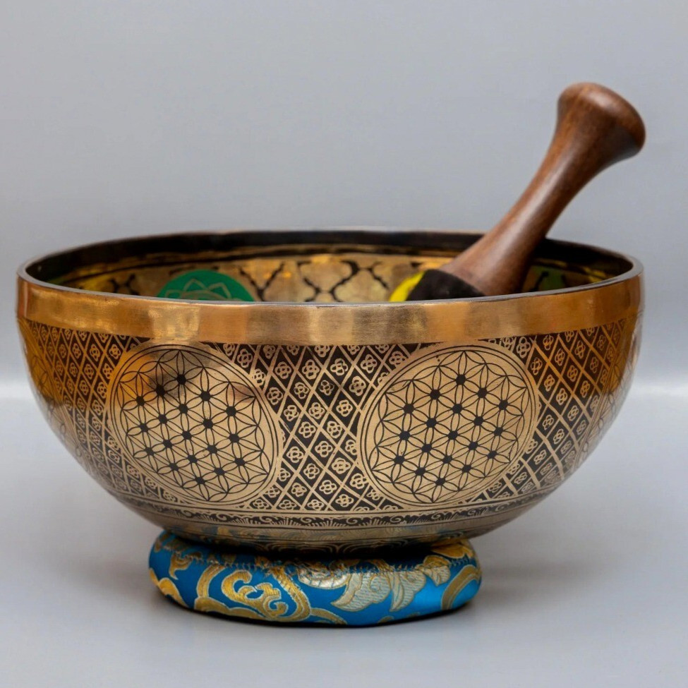 9 Inches Color Yogi - Sacred Geometry Carved Handmade Sound Healing Singing Bowl