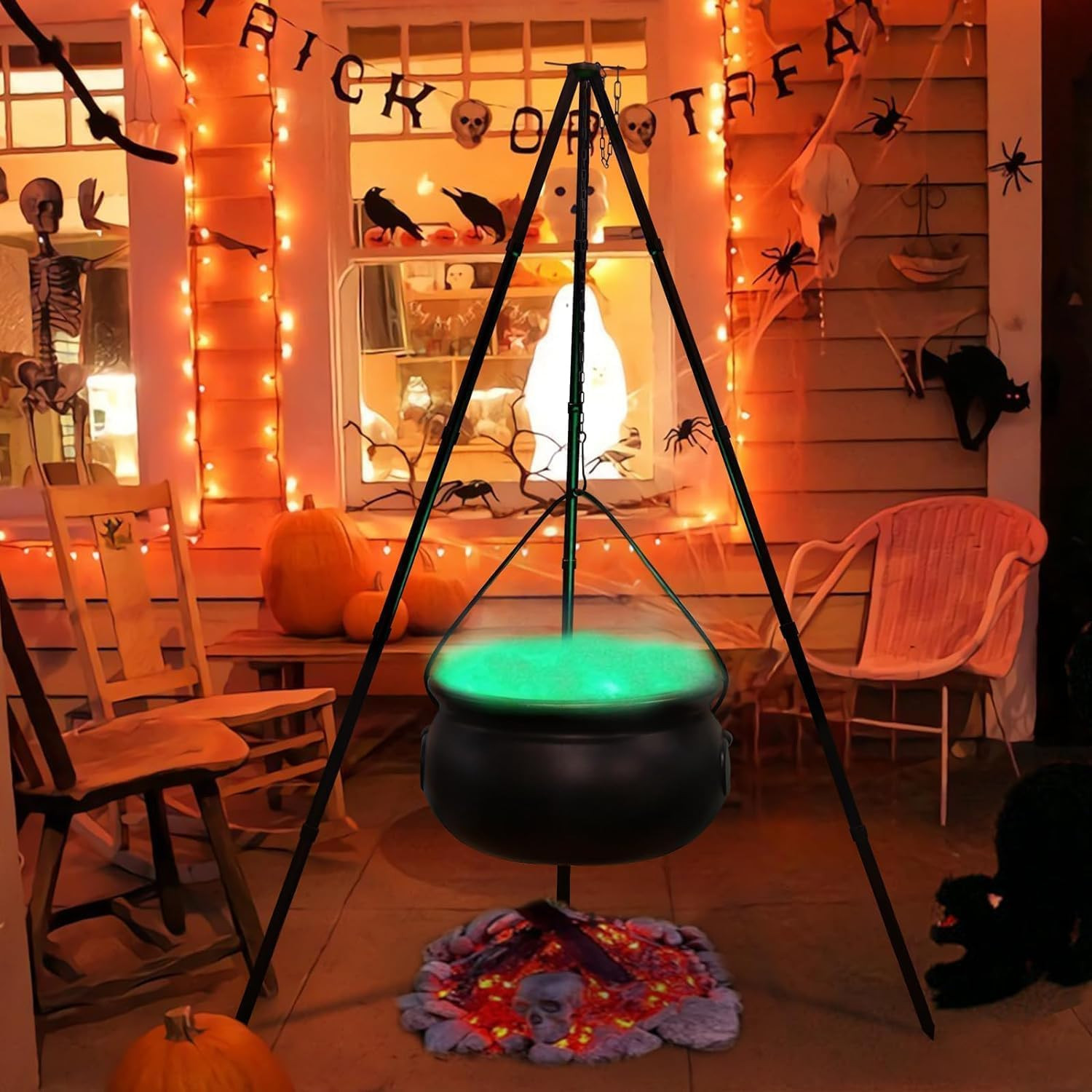 Halloween Decorations Outdoor - Large Witches Cauldron on Tripod with Lights - B