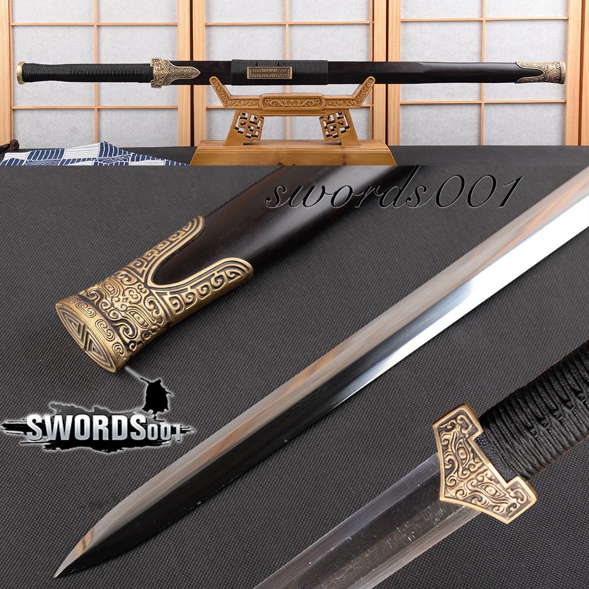 High-end Chinese Sword Han Dynasty Folded Steel Jian Brass Fittings Sharp Blade