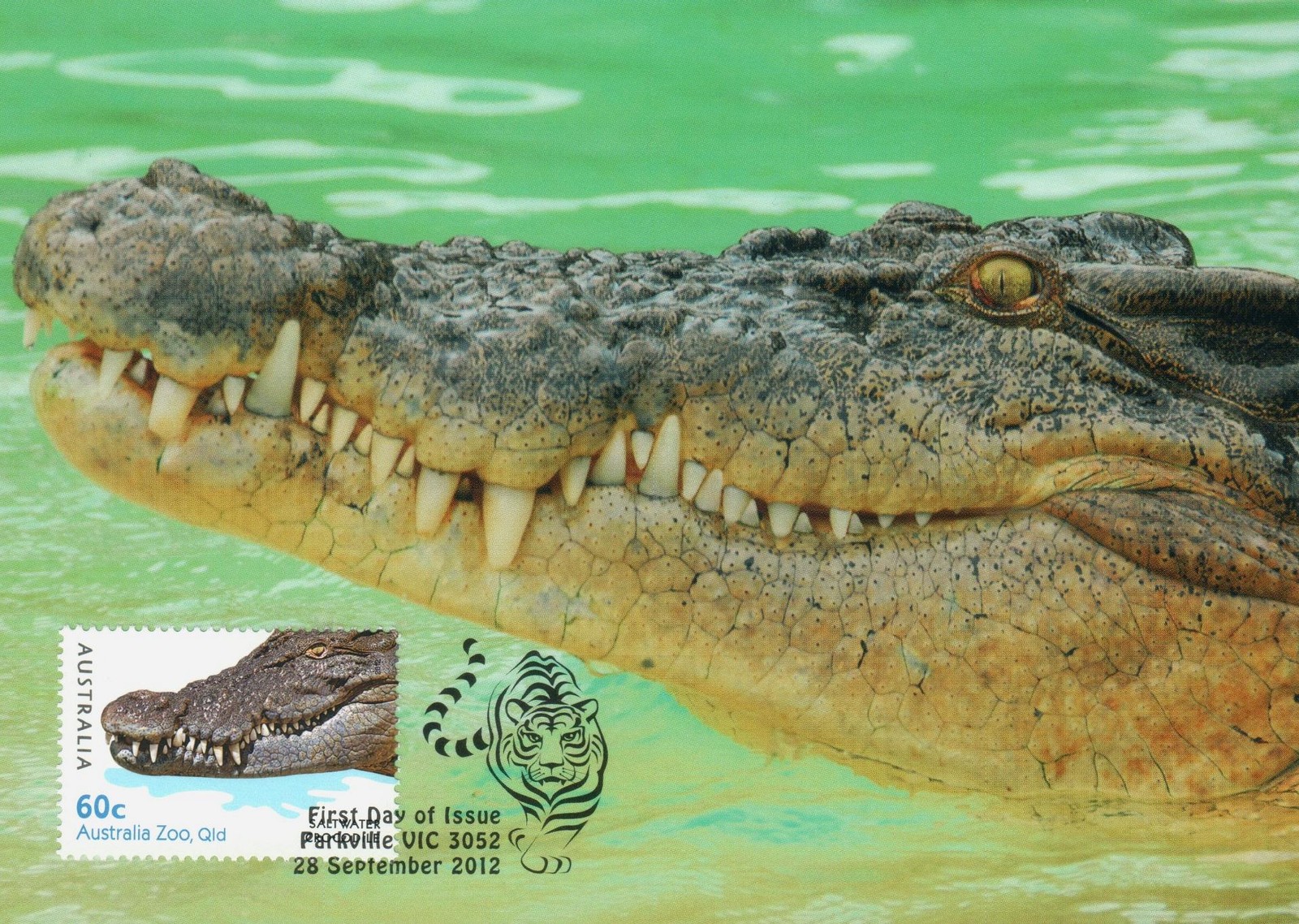 2012 Australia Zoo Saltwater Crocodile POSTCARD FDI 60c Stamp CTO in Parkville