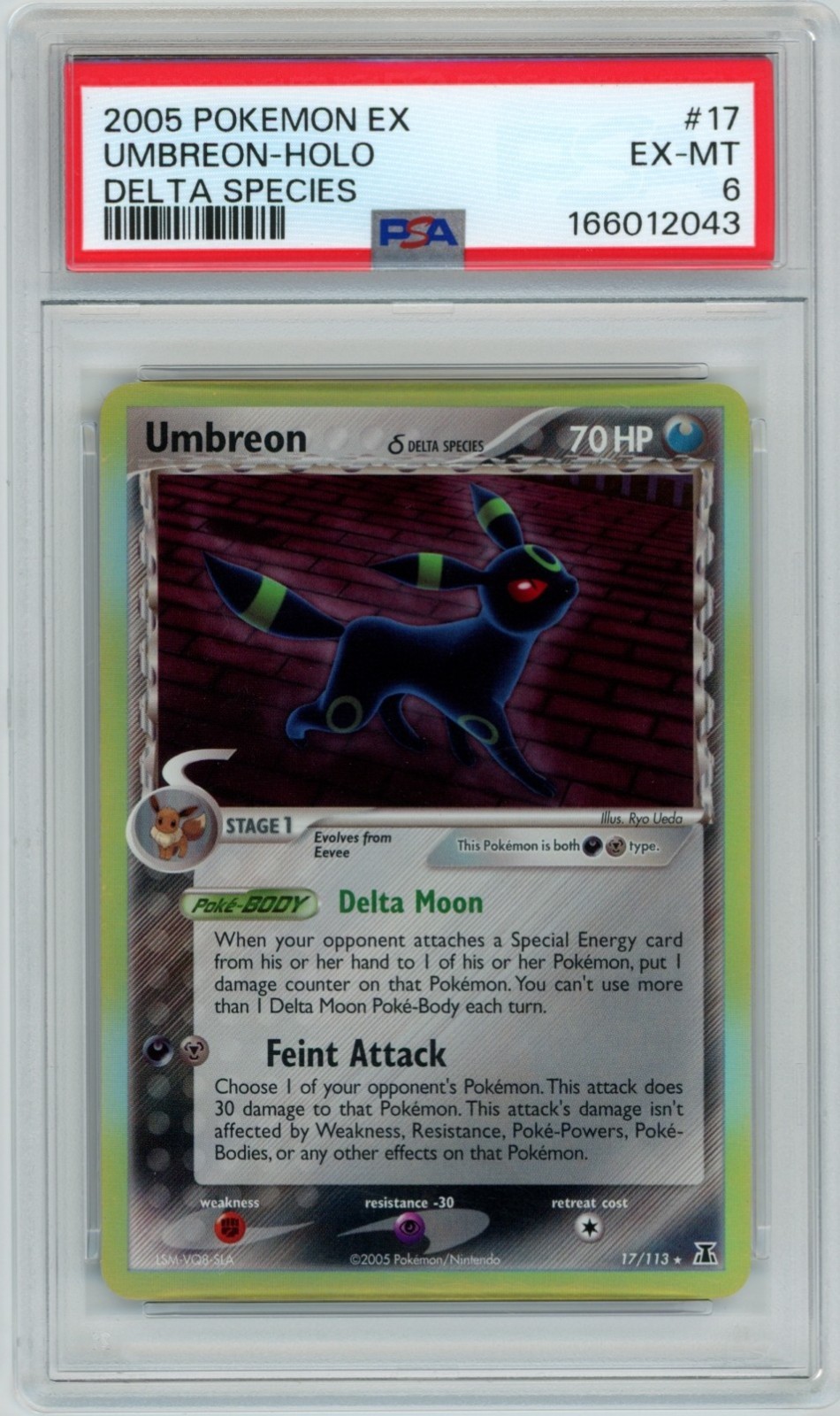 2005 Pokemon EX Umbreon Delta Species Holo Graded - PSA 6