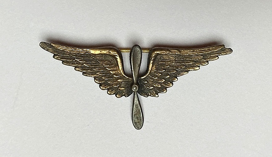 WWI US AIR SERVICE STERLING 2PC PIN BACK PROP WING 1 11/16 OFFICER EXCELLENT XF