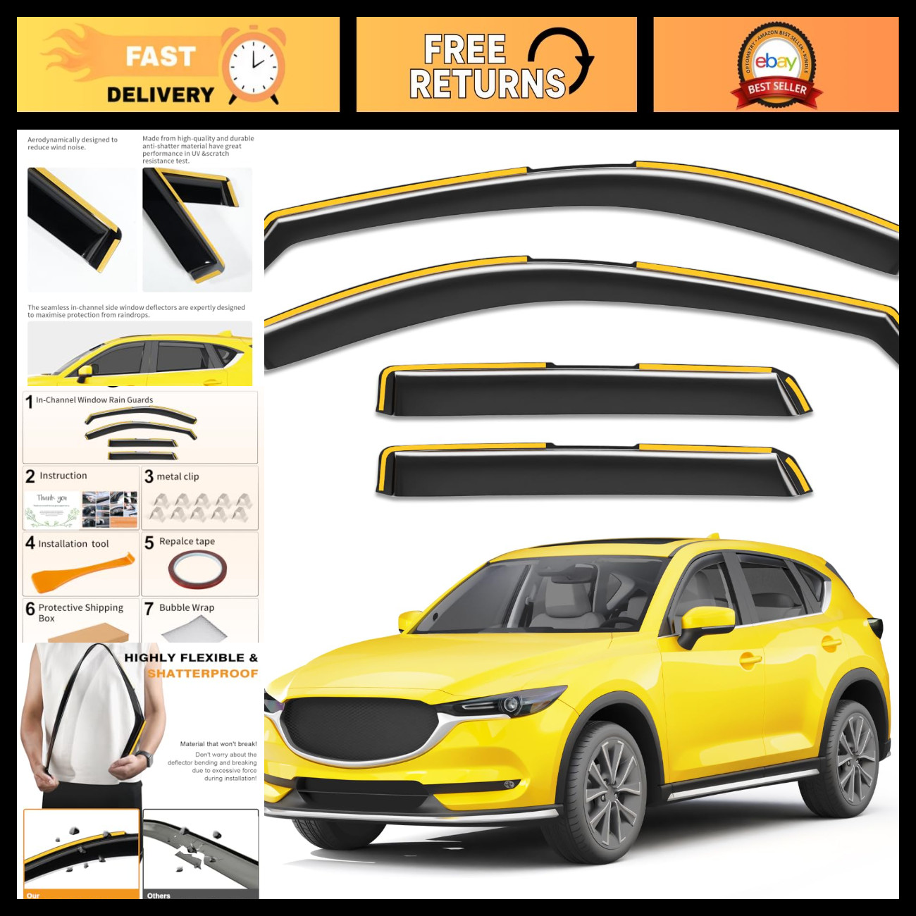 in-Channel Window Visors Rain Guards for 2017-2025 Mazda CX5 CX-5
