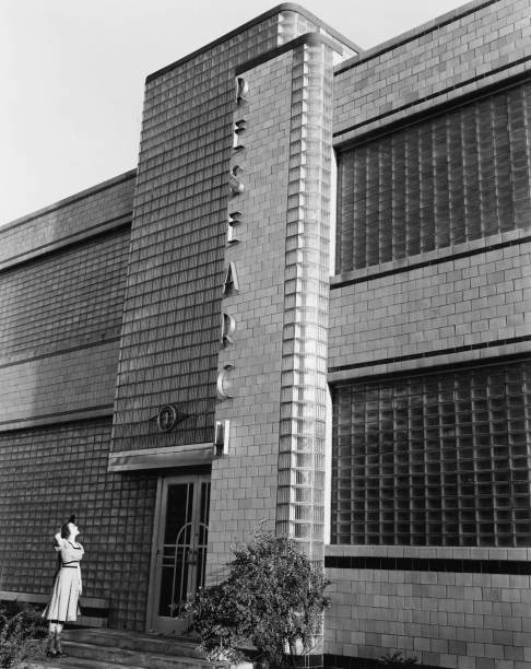 Exterior view a Streamline Moderne building constructed using glas- Old Photo