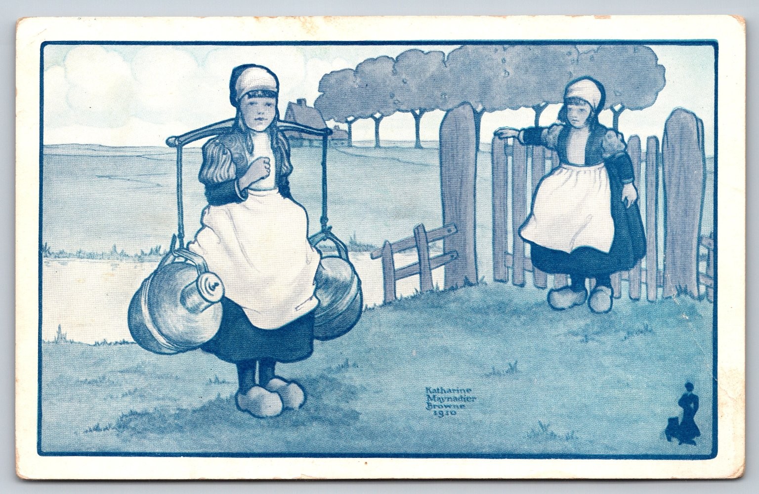 1910 Katharine Maynard Browne Dutch Girls Milkmaid Walk-Over Shoes Postcard