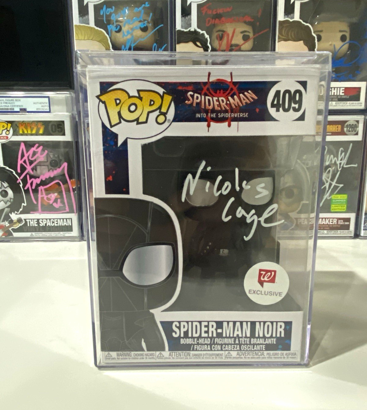 Nicolas Cage signed Spider-Man Noir Funko Pop, Fan Expo Dallas, Official Pix