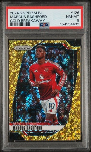 2024/25 Panini Premier League Marcus Rashford Gold Breakaway /10 SSP PSA 8