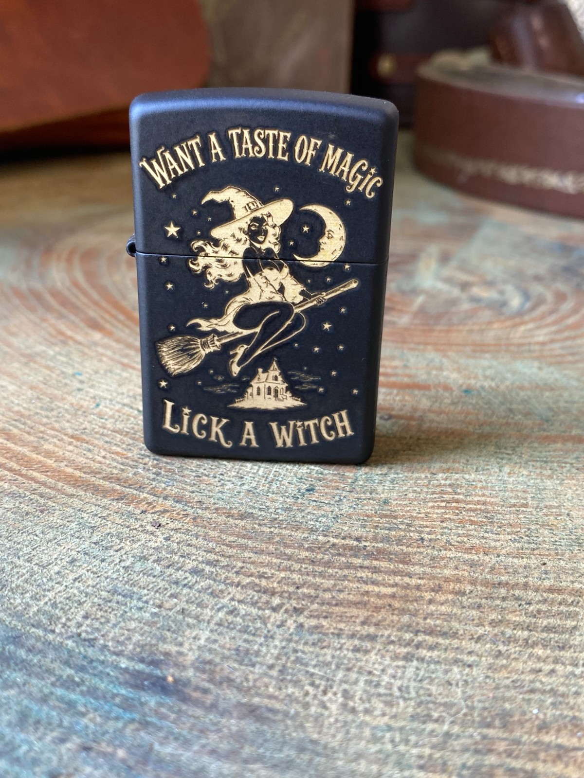 Lick a Witch 4 Side  | Halloween Pinup | Matte Black Zippo | Made In USA
