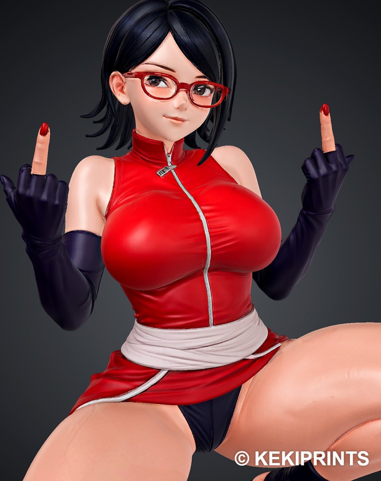 Sarada Uchiha Sexy Adult Statue Squat Red Top Glasses Boruto KEKIPRINTS 13\
