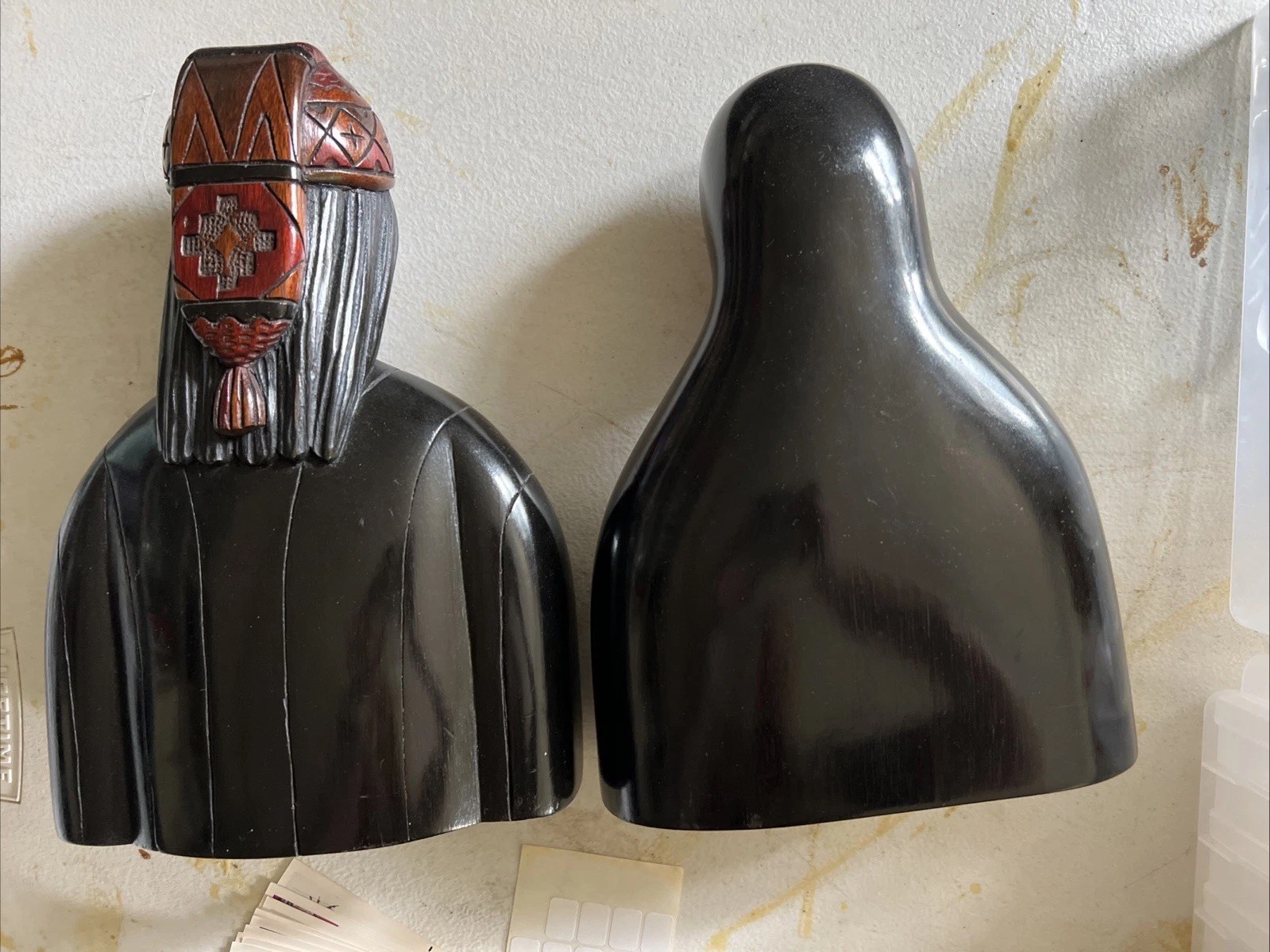 Vintage Pair Of JUAN RAMIREZ A. Bolivian Hand Carved Wood Figures Sculptures