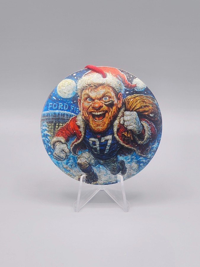 SANTA HUTCH BRINGING THE SACK DETROIT LIONS CARICATURE CHRISTMAS TREE ORNAMENT