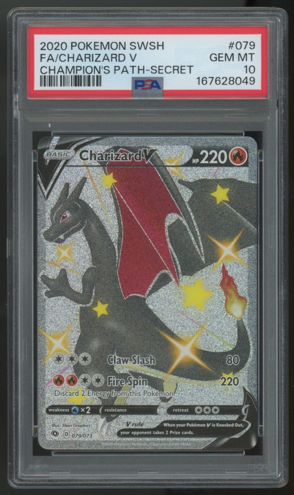 2020 Pokemon Charizard V Champion\'s Path Secret Rare #79 PSA 10