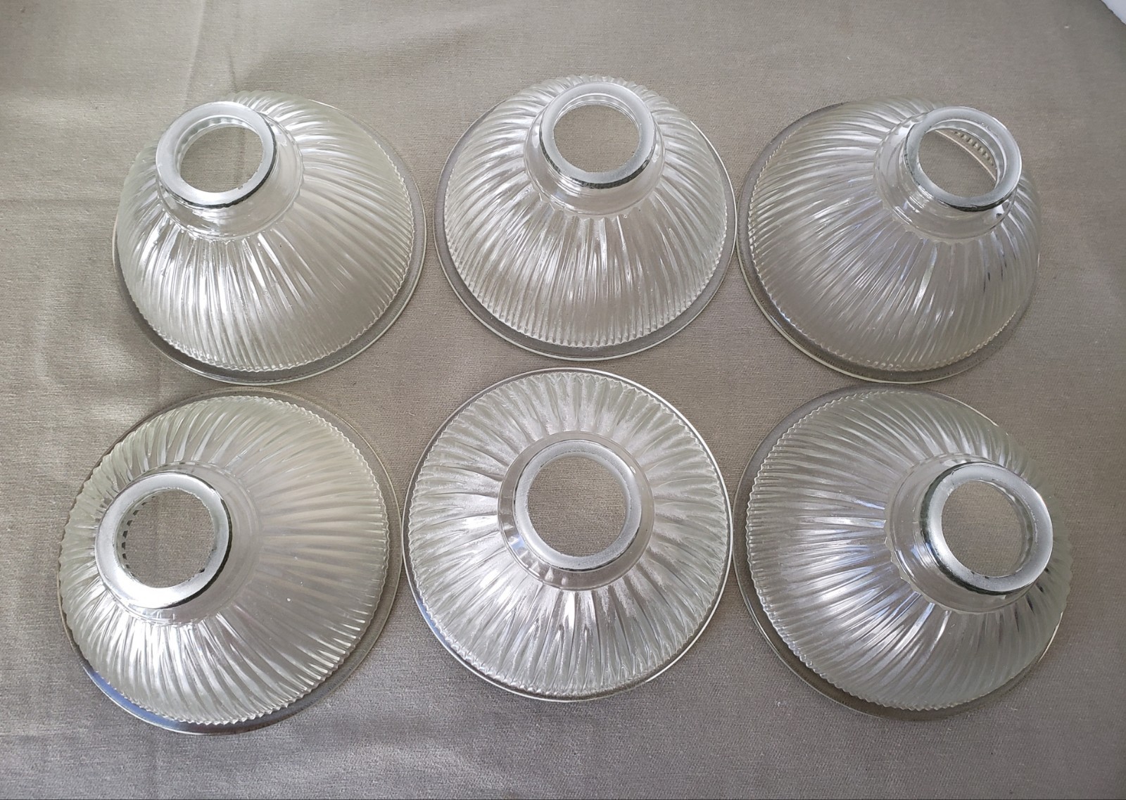 Lot Of Six Vintage Clear Ribbed Glass Dome Holophone Shades  T 6.5