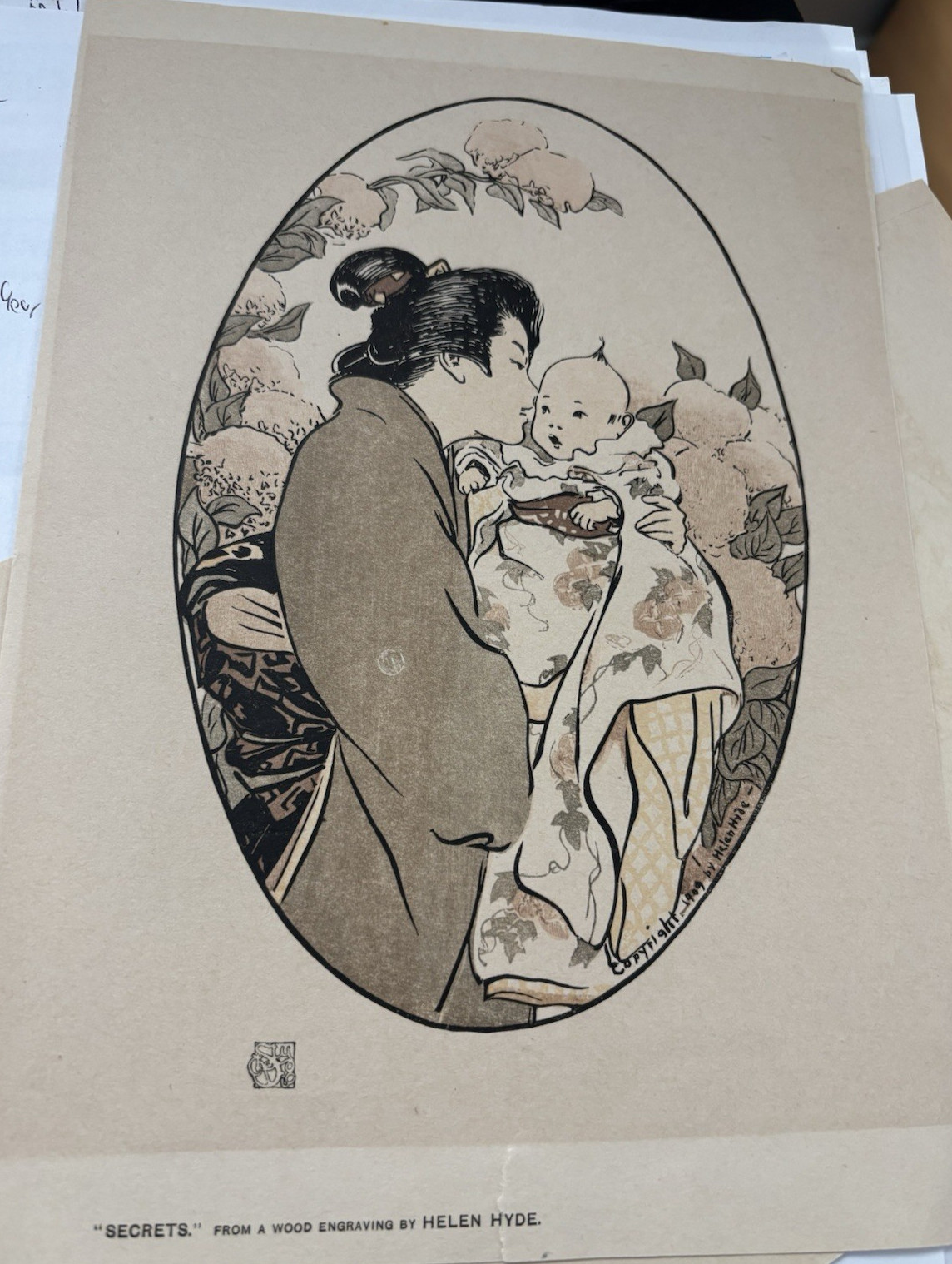 Antique Helen Hyde Woodcut Print 