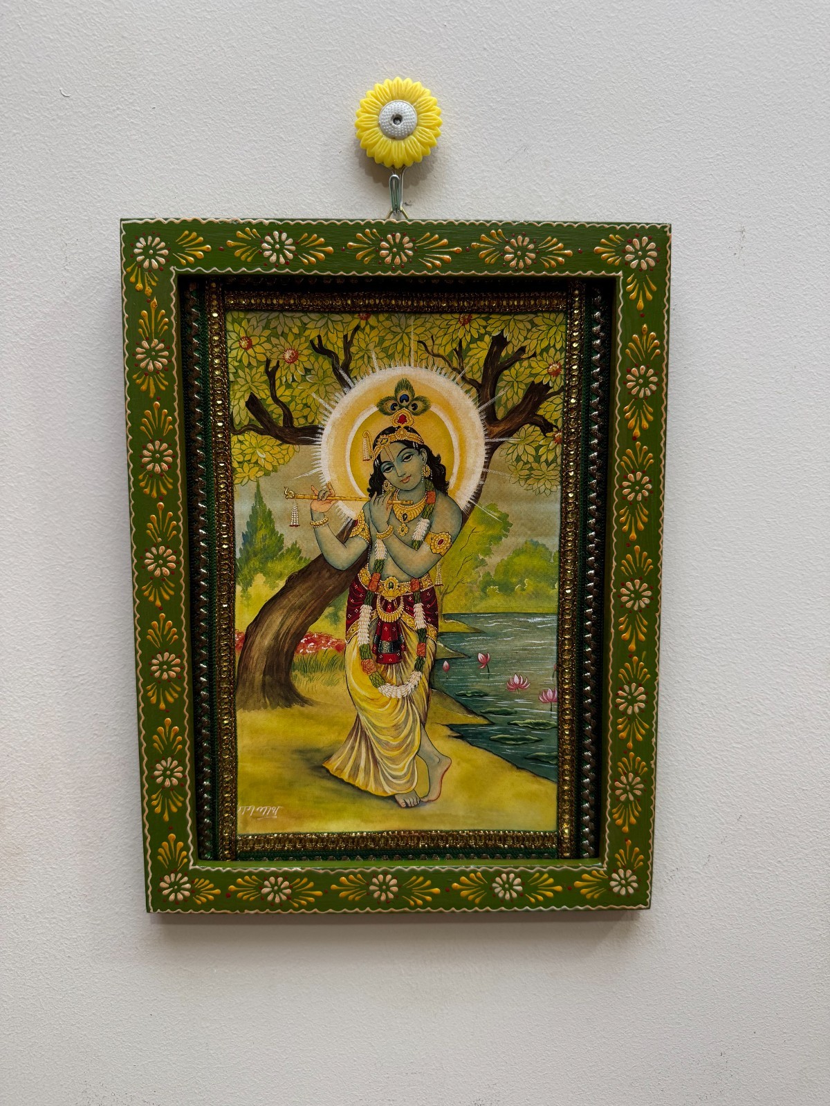 Krishna Vintage Picture Frame Hindu God Photo Wooden Wall Art Decor - 9 x 12 \