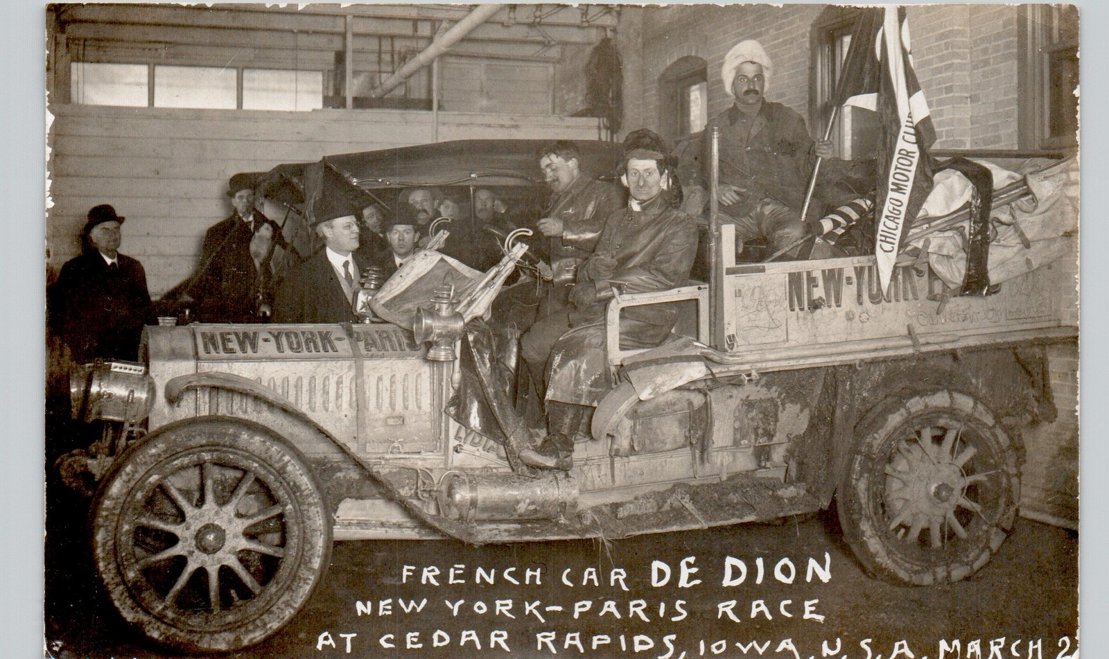 FRENCH CAR NY-PARIS RACE cedar rapids ia 1910s postcard iowa real photo rppc
