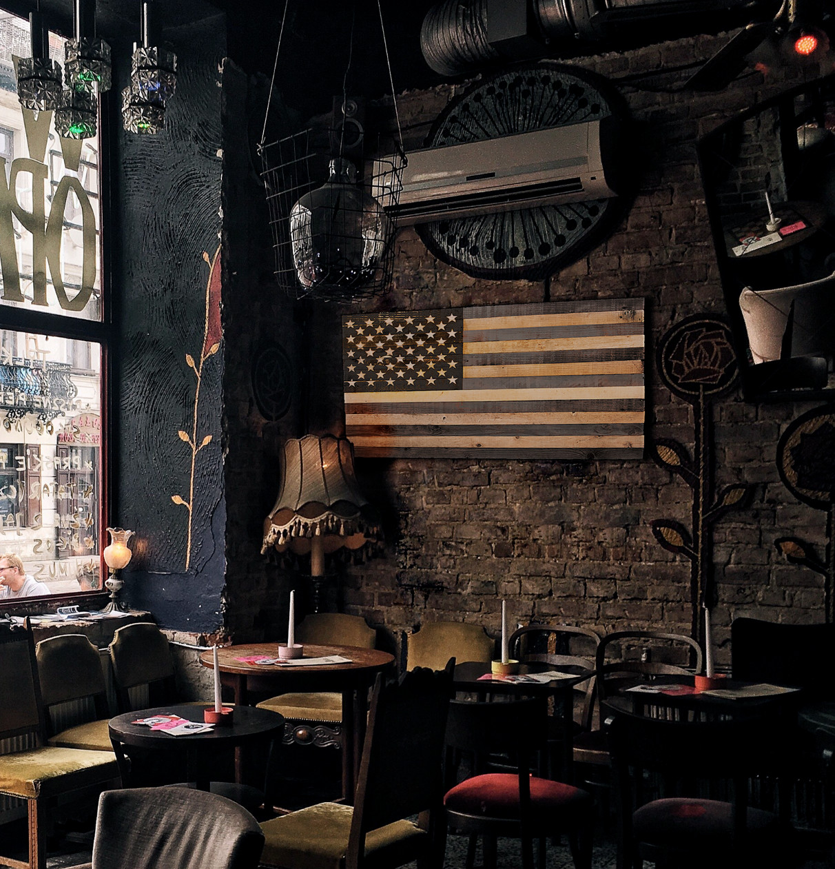 Black Wood American Flag Patriotic Hanging Wall Decor Hand-Made 48'' X 27'' USA