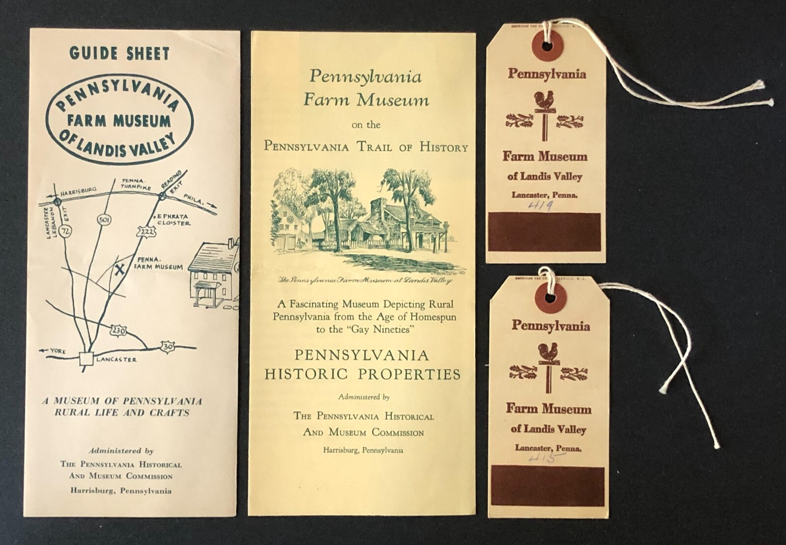 1960s Pennsylvania Farm Museum Brochure LOT 2 Tags Landis Valley Map Tourist Vtg