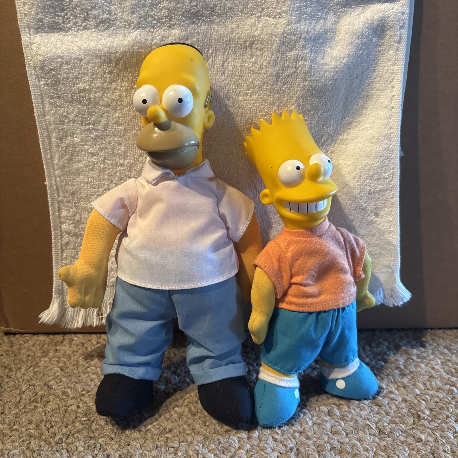 Vintage 1990 The Simpsons Homer & Bart Plush Stuffed Dolls Med Yellow Blue Org