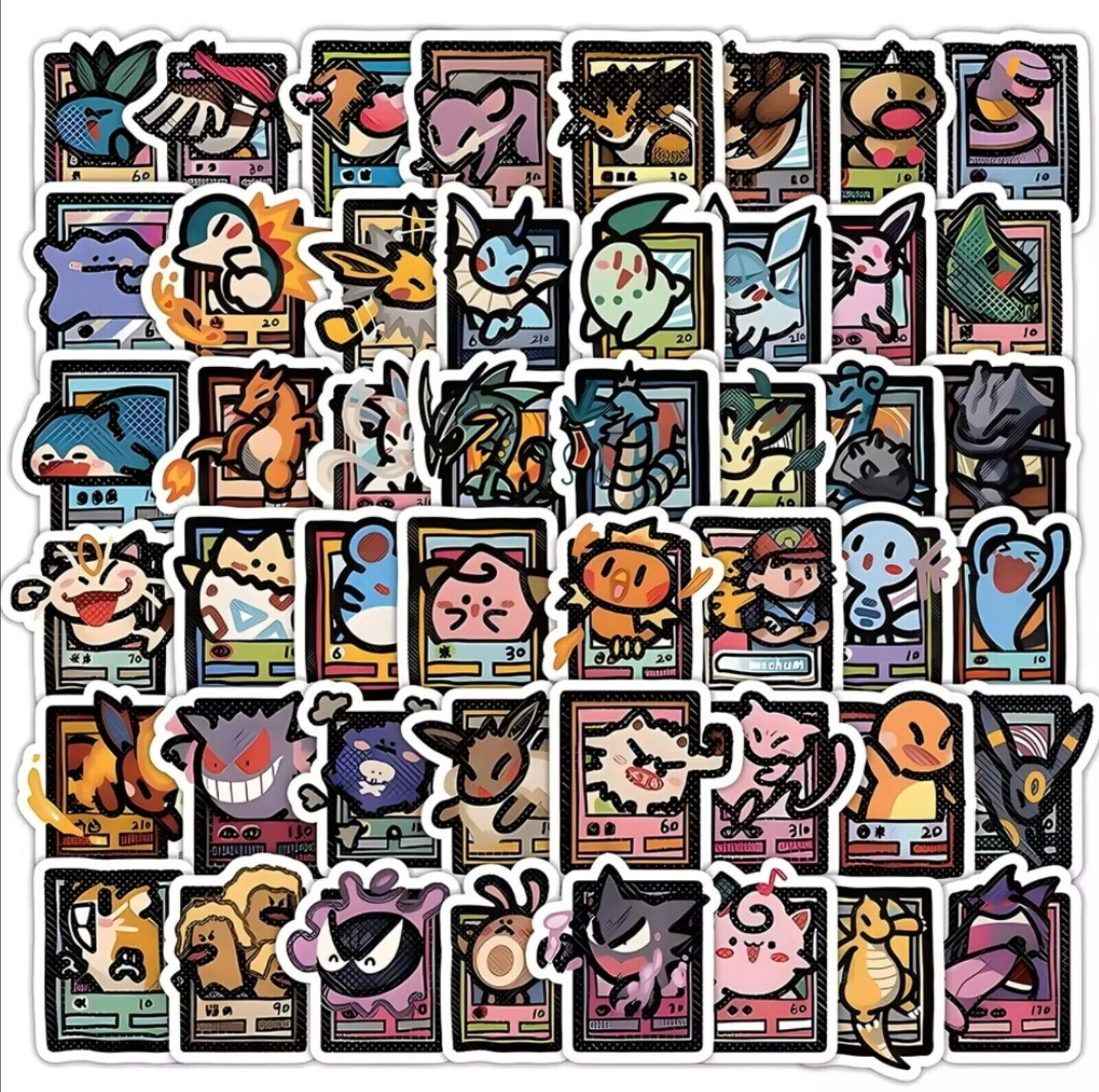 Pokemon Stickers 50 Pack Random Assortment Trading Card Theme TCG Decals - USA