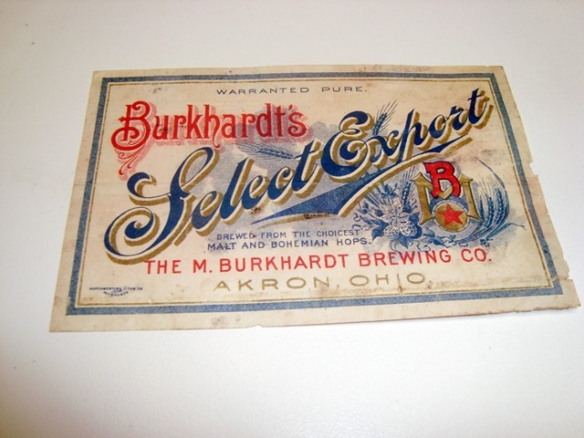 Circa 1900 Burkhardt Brewing Company Label, Akron, Ohio