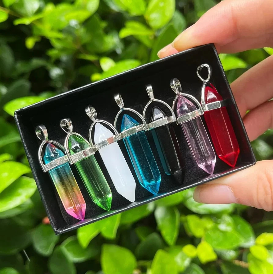 7pcs Hexagonal Chakra Crystal Set Bullet Shape Healing Beads for Jewelry - NEW
