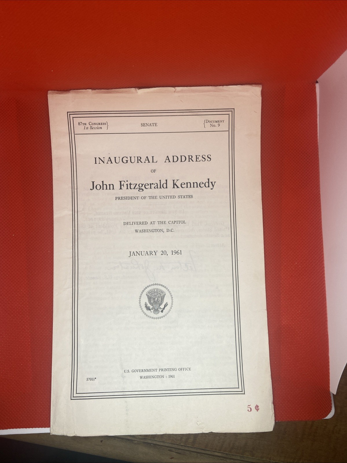 Vintage 1961 JFK Inaugural Address Senate Document No. 9 GPO 5¢ Pamphlet Kennedy