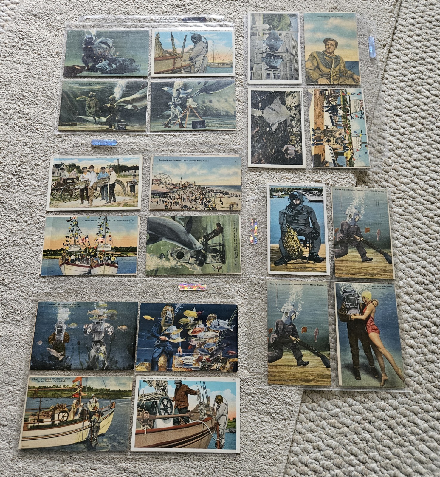 Rare Vintage Deep Sea Diver Postcards Tropical Florida Sponges Sharks Sea Life