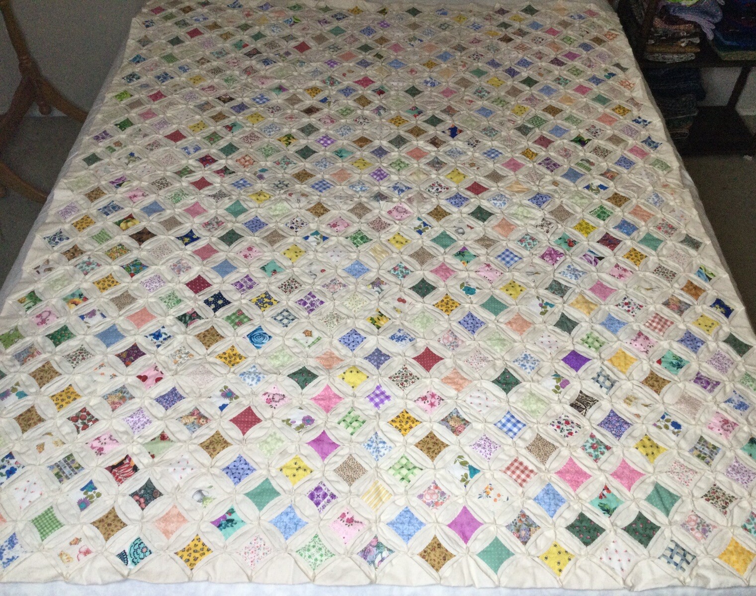 Handmade 70” X 55” Cathedral Window Quilt