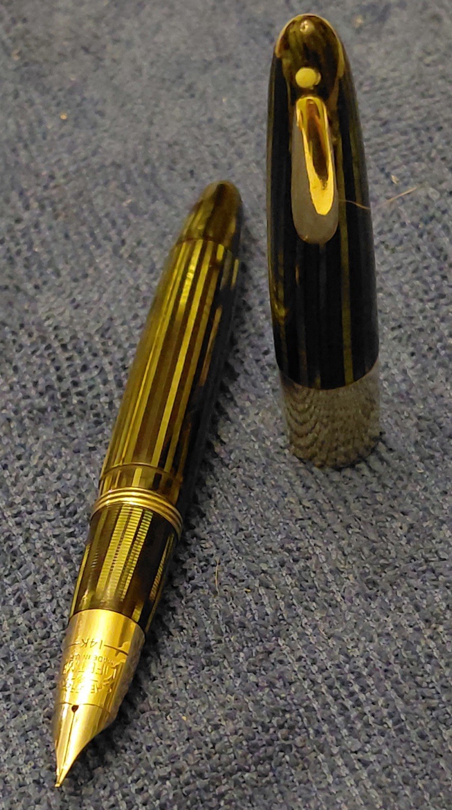 VTG 30s Sheaffer Balance Oversize GoldeBrown Striated Fountain Pen 14K Nib As Is