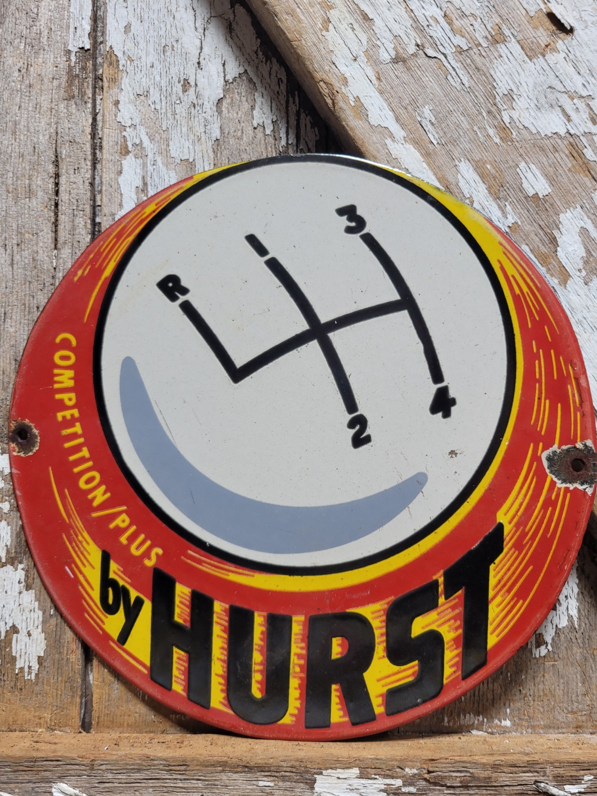 VINTAGE HURST PORCELAIN SIGN OLD AUTOMOTIVE RACE CAR SHIFTER AFTERMARKET PARTS