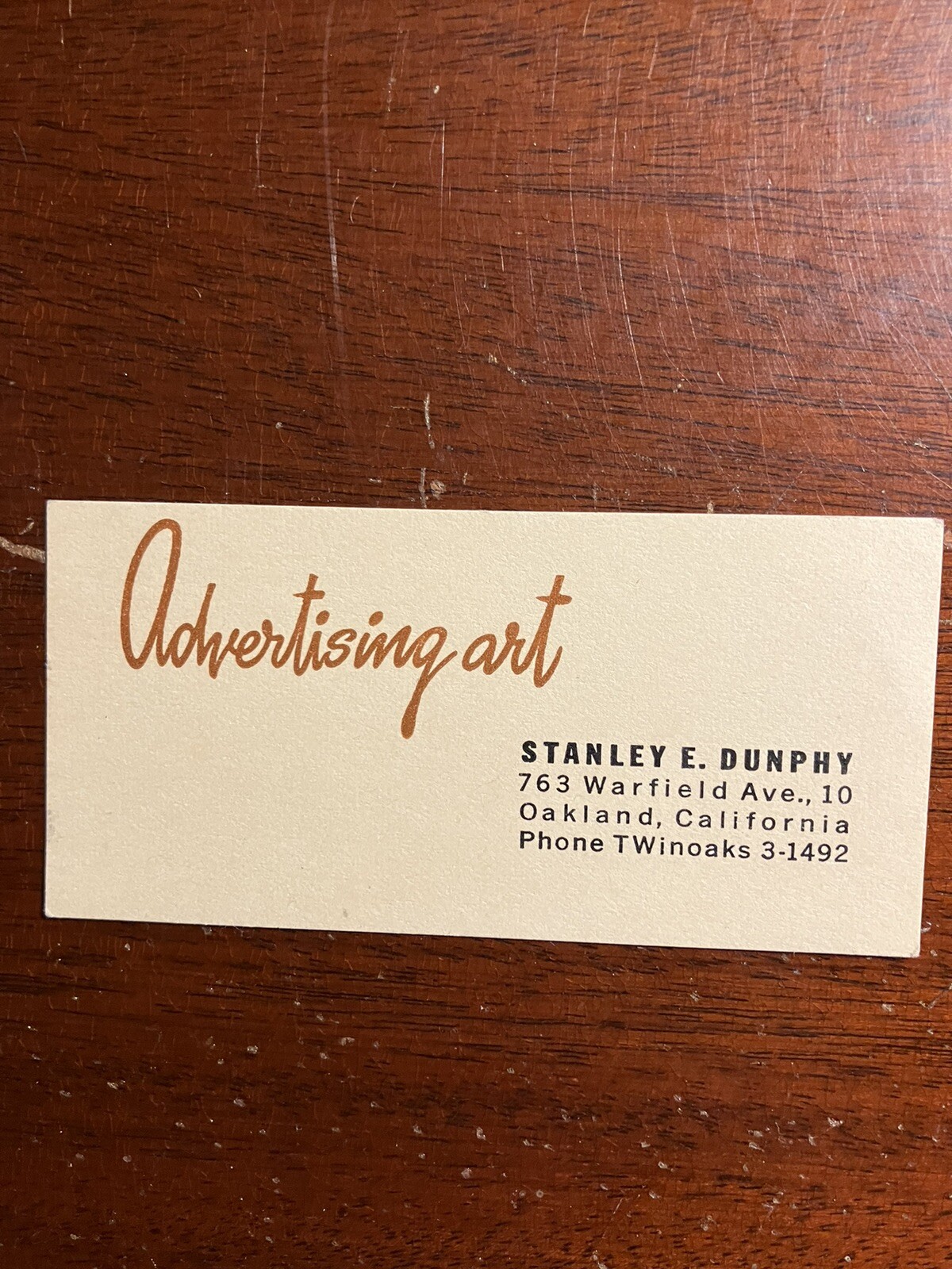 Advertising Art Typography Font Oakland California CA Vintage Business Card