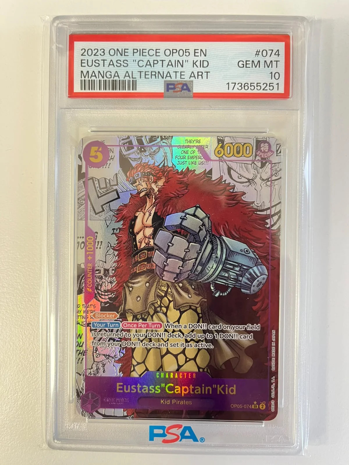 EustassCaptainKid Manga Rare OP05-074 ENG PSA 10