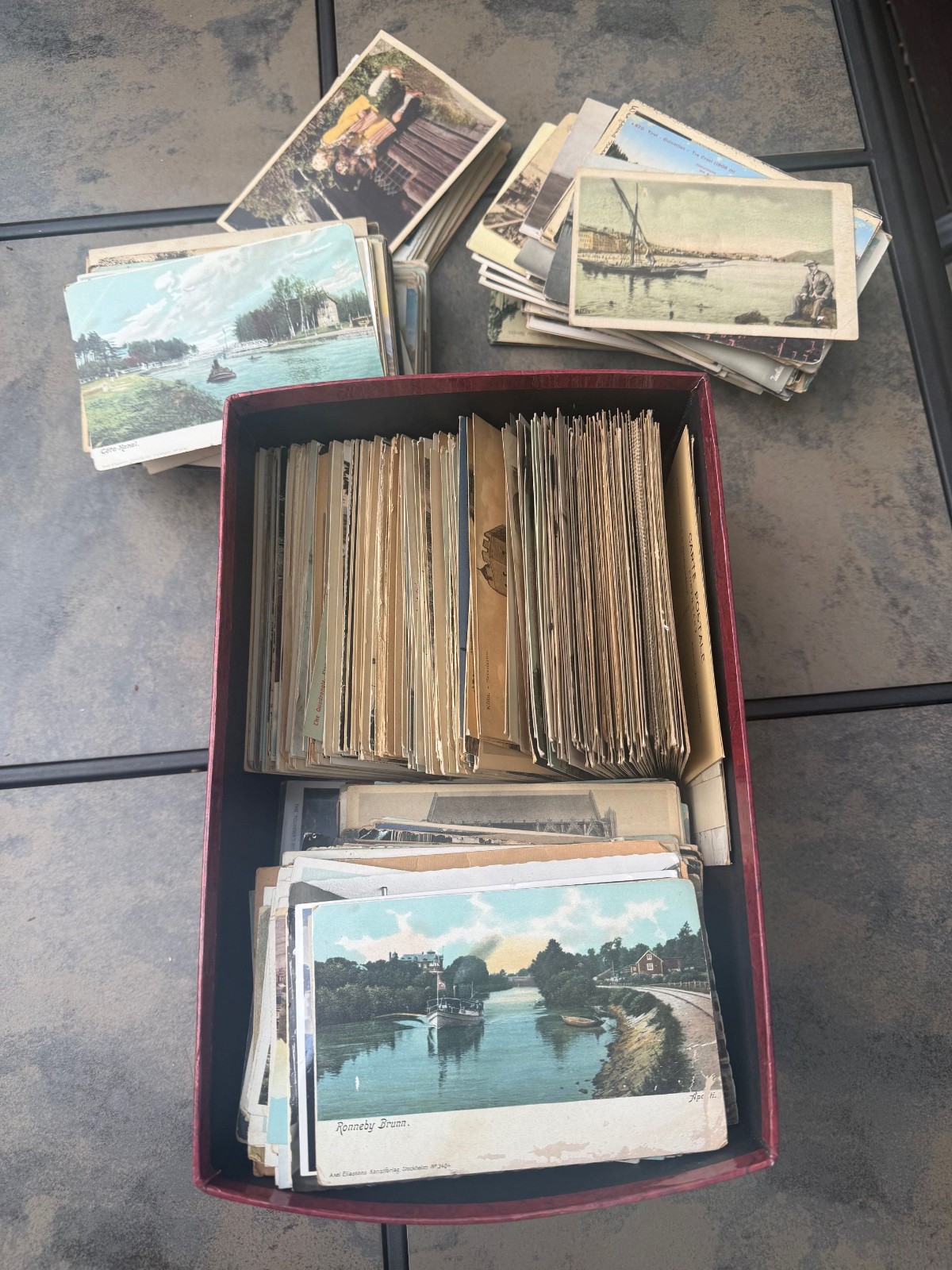 Large Lot Old Foreign Non-USA Postcard Lot Shoebox + Full 100s