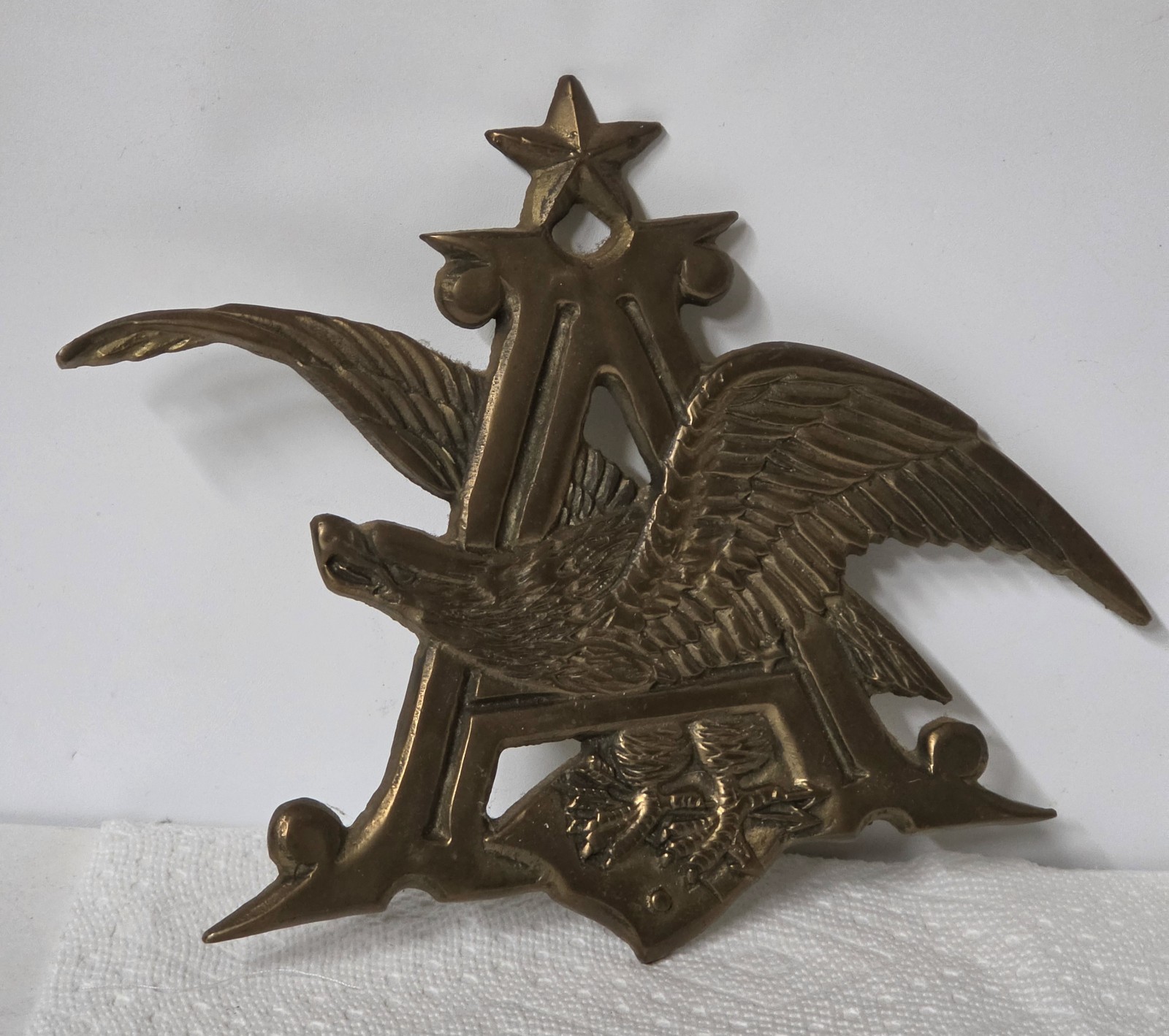 Vintage Brass Anheuser Busch Eagle A Star Emblem Wall Plaque Trivet Breweriana