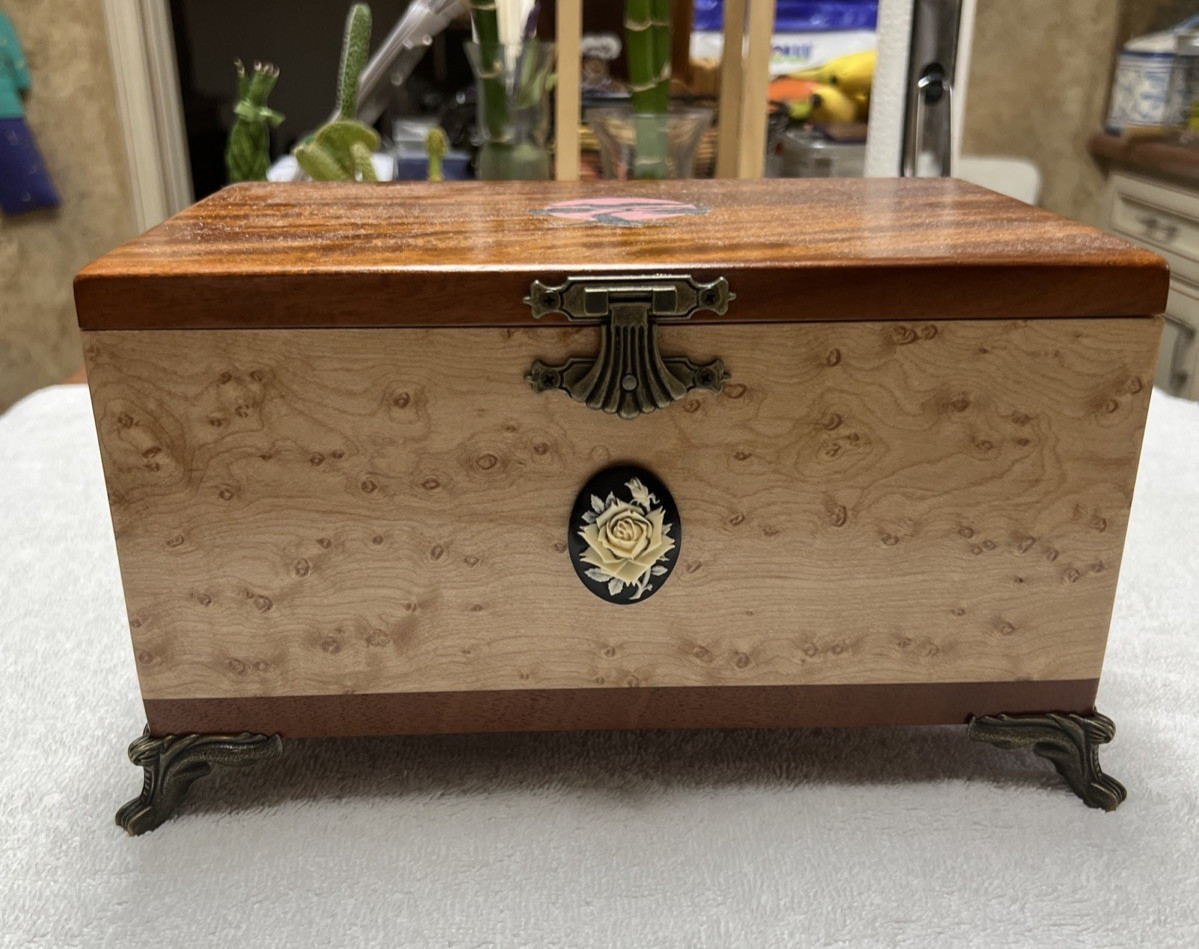 Wooden Keepsake Box Handmade in Birdseye Maple and Mahogany makes a great. gift