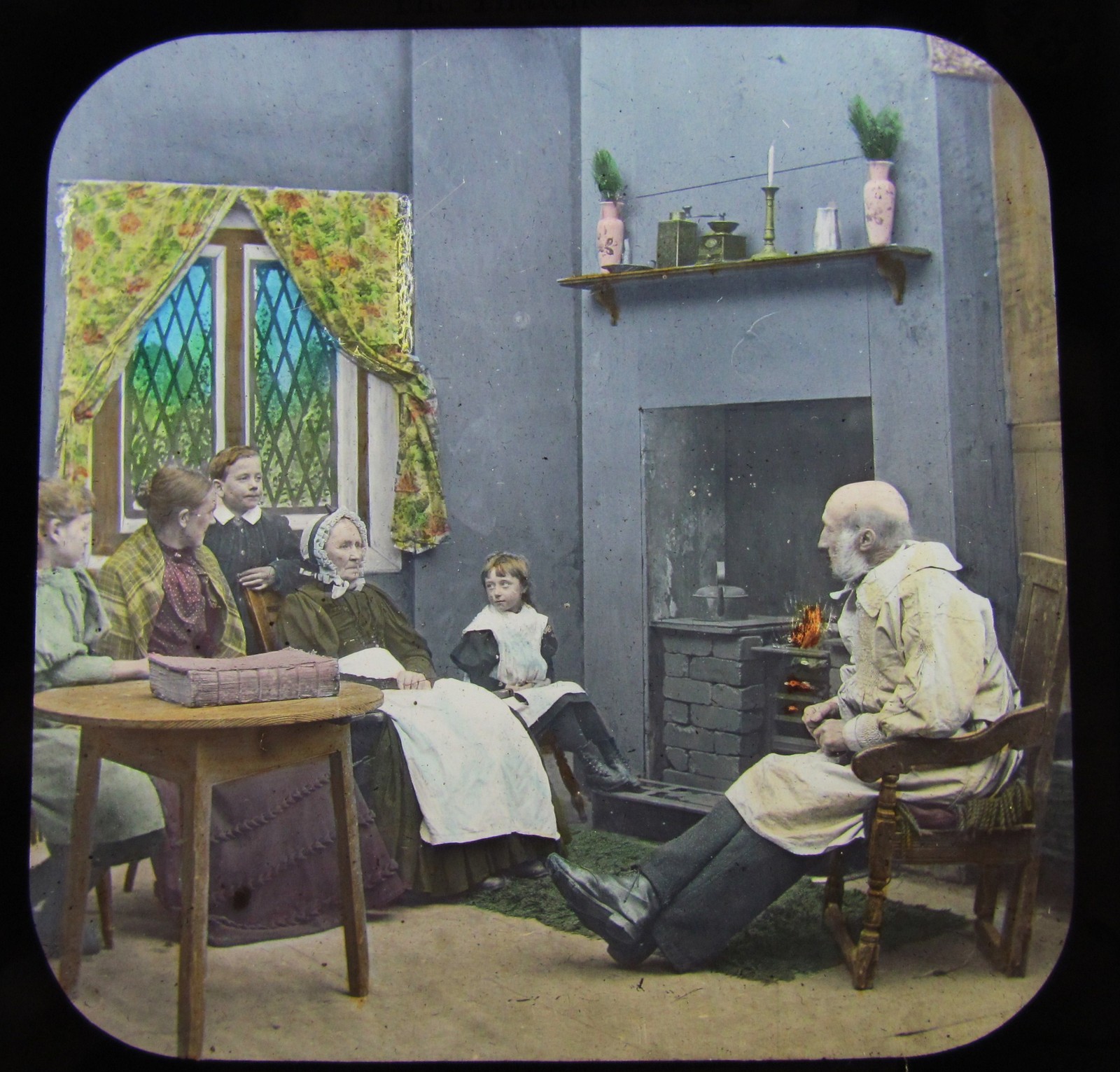 Glass Magic Lantern Slide THE THATCHED COTTAGE 43 C1890 VICTORIAN TALE PEOPLE