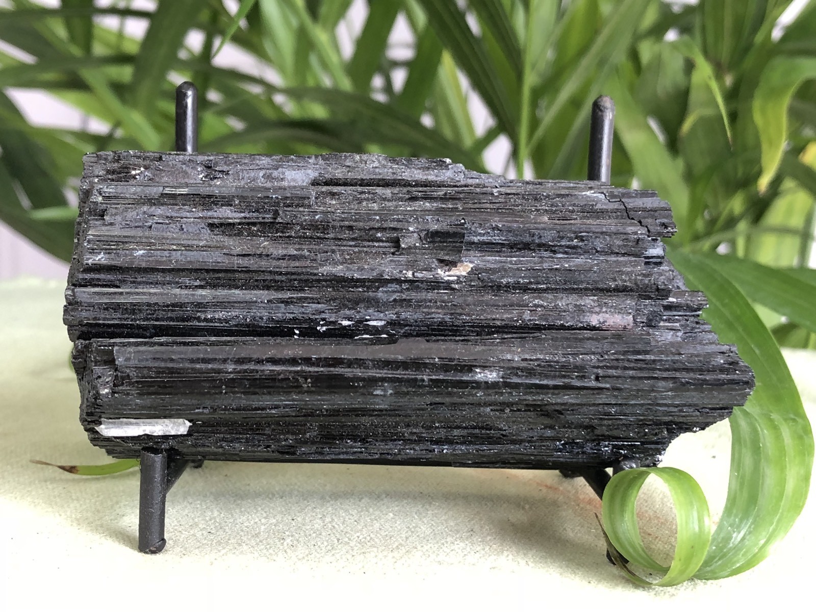 Rough Black Tourmaline Mineral Specimen W/Stand Raw Gemstone Crystal Chakra.