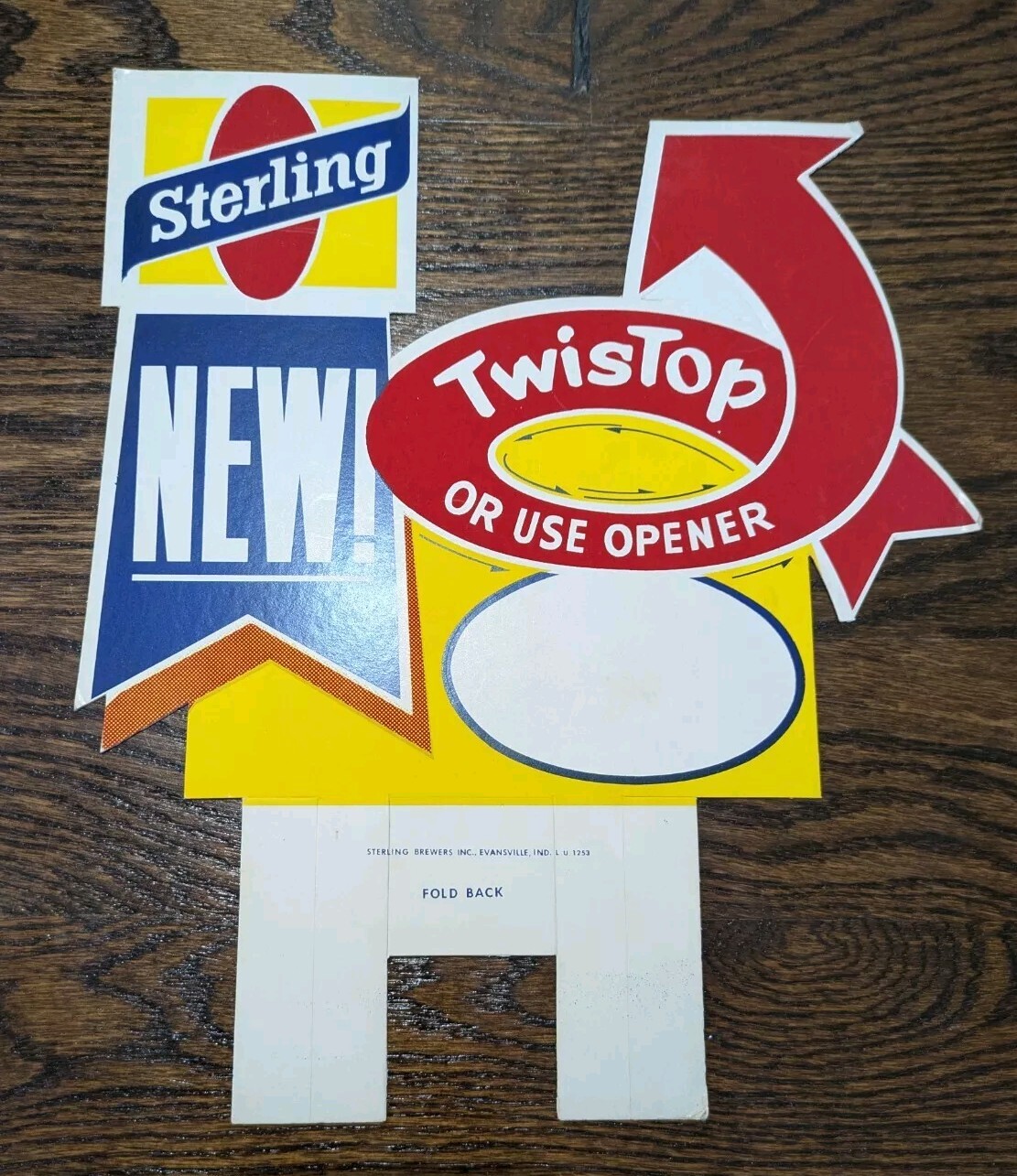 Antique Sterling Beer Cardboard In-Store Bottle TwisTop Advertising Sign Pricing